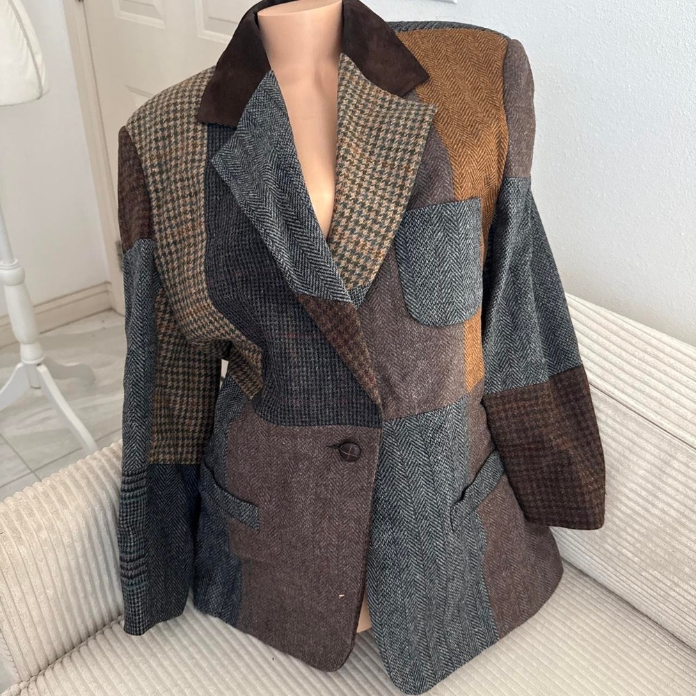 Vintage 1980's Women's INTERNATIONAL SCENE Patchwork Wool Blazer Jacket